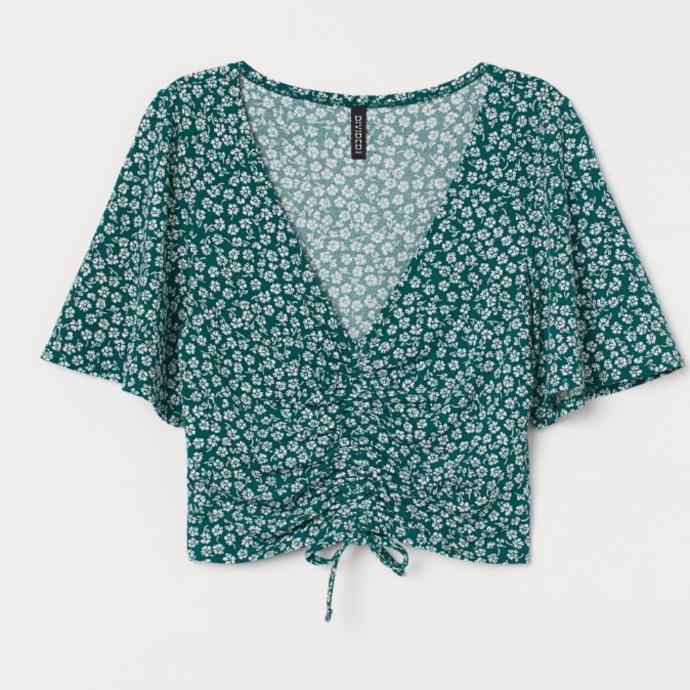 H&M Dark Green Floral Drawstring Top - Picture 4 of 15